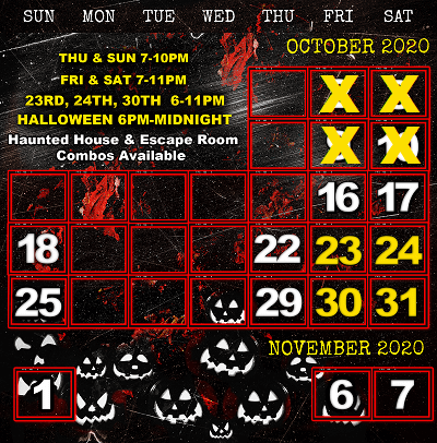 Haunted House Schedule (updated), Fall 2020, Laurels House of Horror