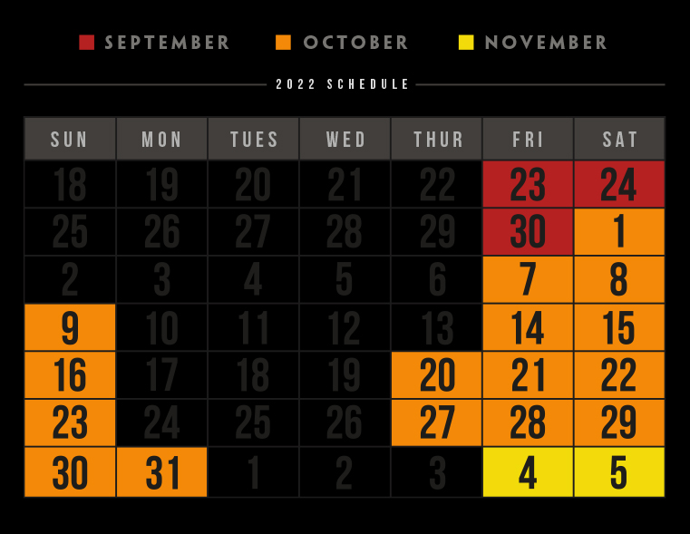 Fall Calendar, Halloween Season 2022, Laurels House of Horror