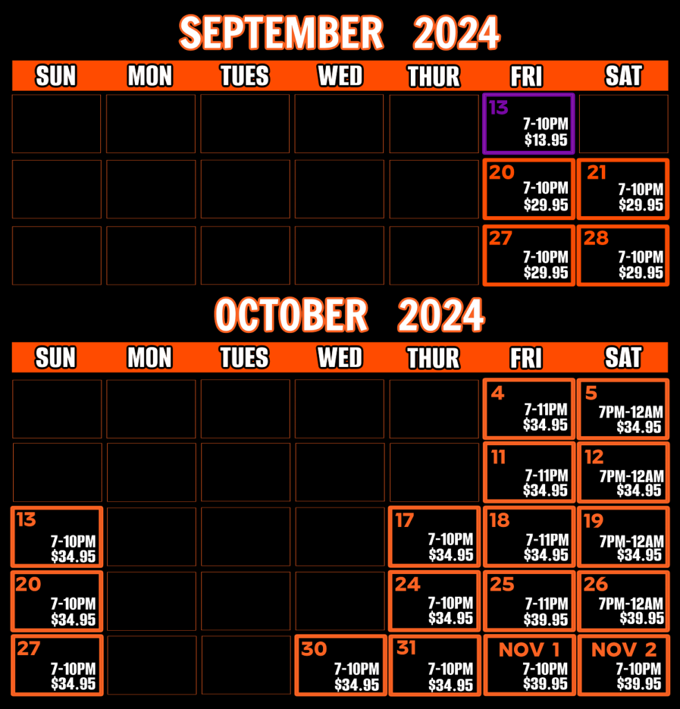 Fall 2024 Calendar at Laurels House of Horror