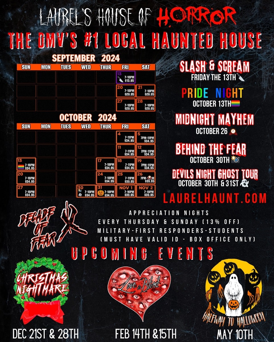 2024 Fall Season Special Days and Features, Laurels House of Horror