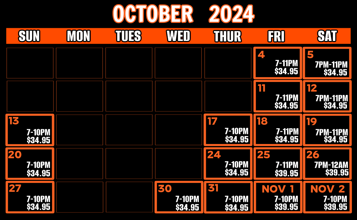 October and November 2024 Calendar, Laurels House of Horror