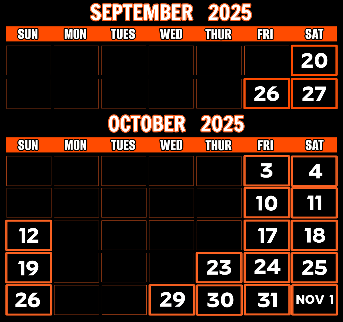 Halloween Season Fall 2025 Calendar, Laurels House of Horror