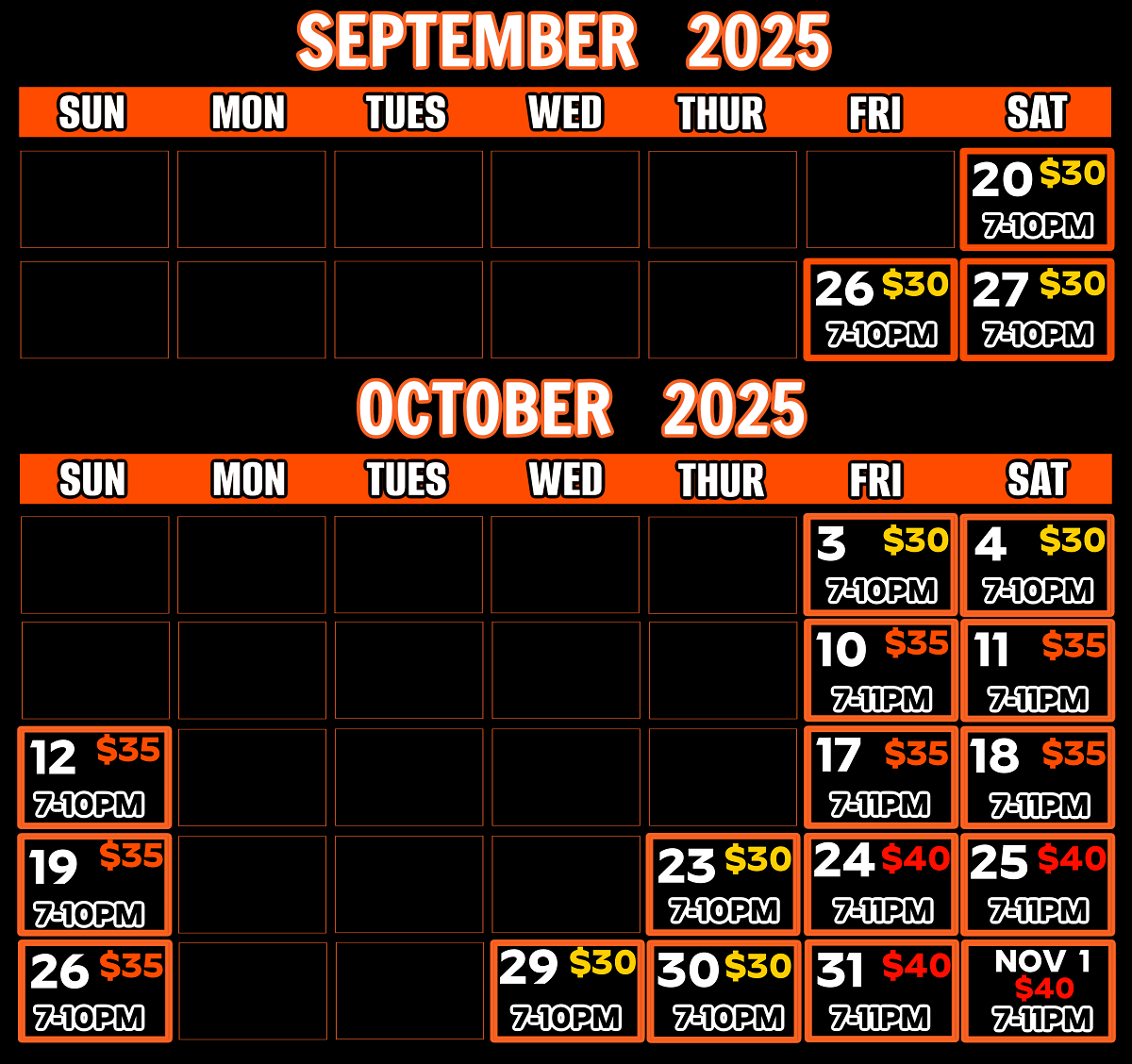Halloween Season Fall 2025 Calendar, Laurels House of Horror
